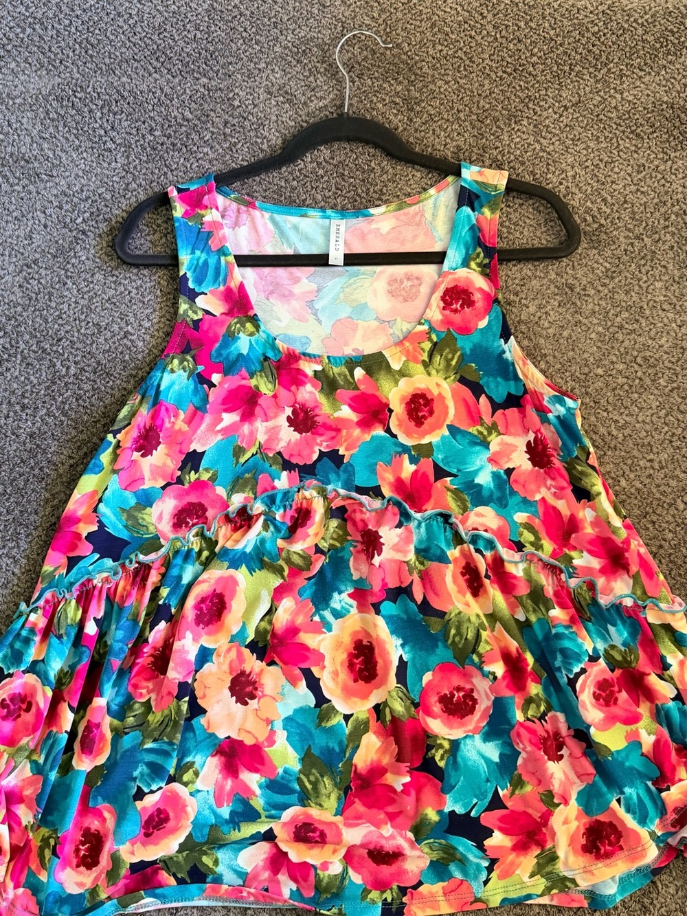 Emerald Floral Tank Top - Pink, Teal, Peach